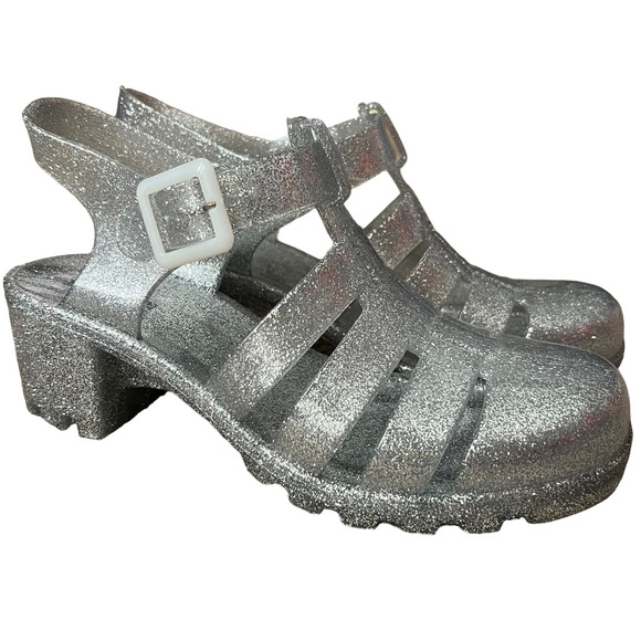 Forever 21 Shoes - Forever 21 Clear Silver Glitter Heel Jelly Shoes